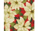 Large Cream Poinsettias on a Red Background - Martha Negley